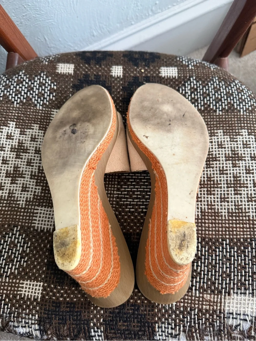 Enzo Angiolini Womens 10 Ealevon Cream Orange Slip On Open Toe Wedge Sandal
